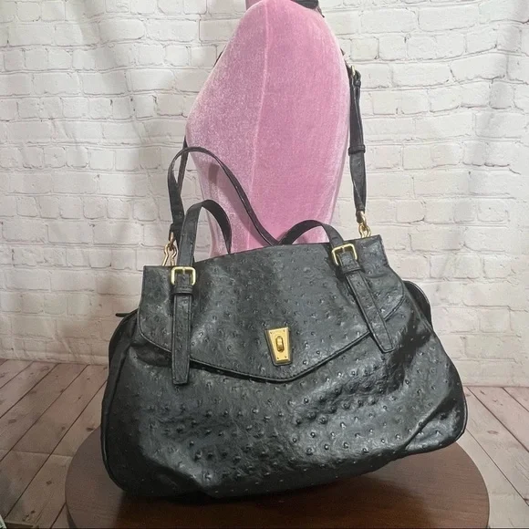 MARC By MARC JACOBS Ostrich Ozzie Aurora Satchel Tote Black EUC - Picture 9 of 13